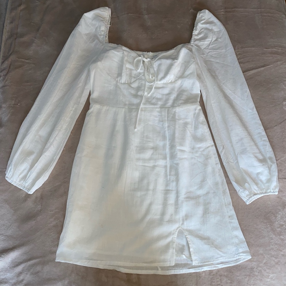 White Long Sleeve Mini Dress - Picture 2 of 10